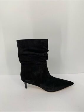 Michael Kors Dawn short ankle boot black suede kitten heel slouchy pointed new 6